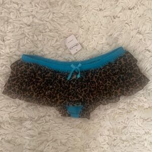 Y2K Blue Leopard Print Ruffle Hipster Panties